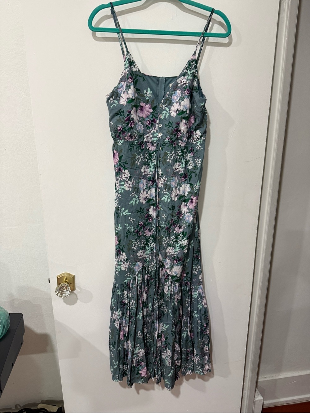 Floral Green Maxi Dress with Spaghetti Straps